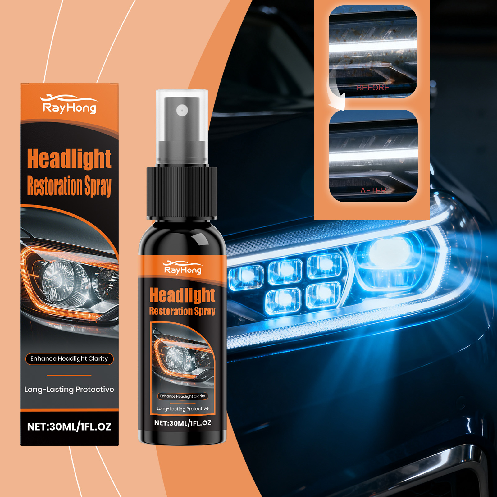 Headlamp - 30ml Headlight Restoration Spray Coating Improves
