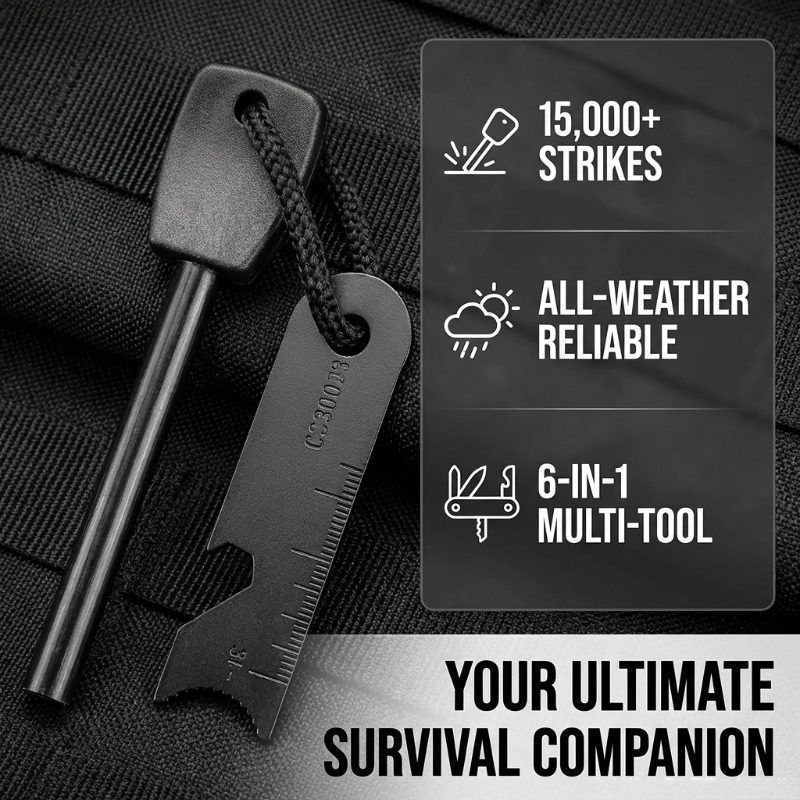 Fire Starter Flint - Multi-Function Wooden Handle Magnesium Fire Starter-Waterproof