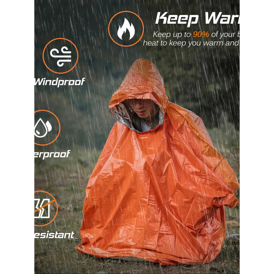 Outdoor Camping Essential Gear - Emergency Rain Poncho Thermal Blanket Poncho