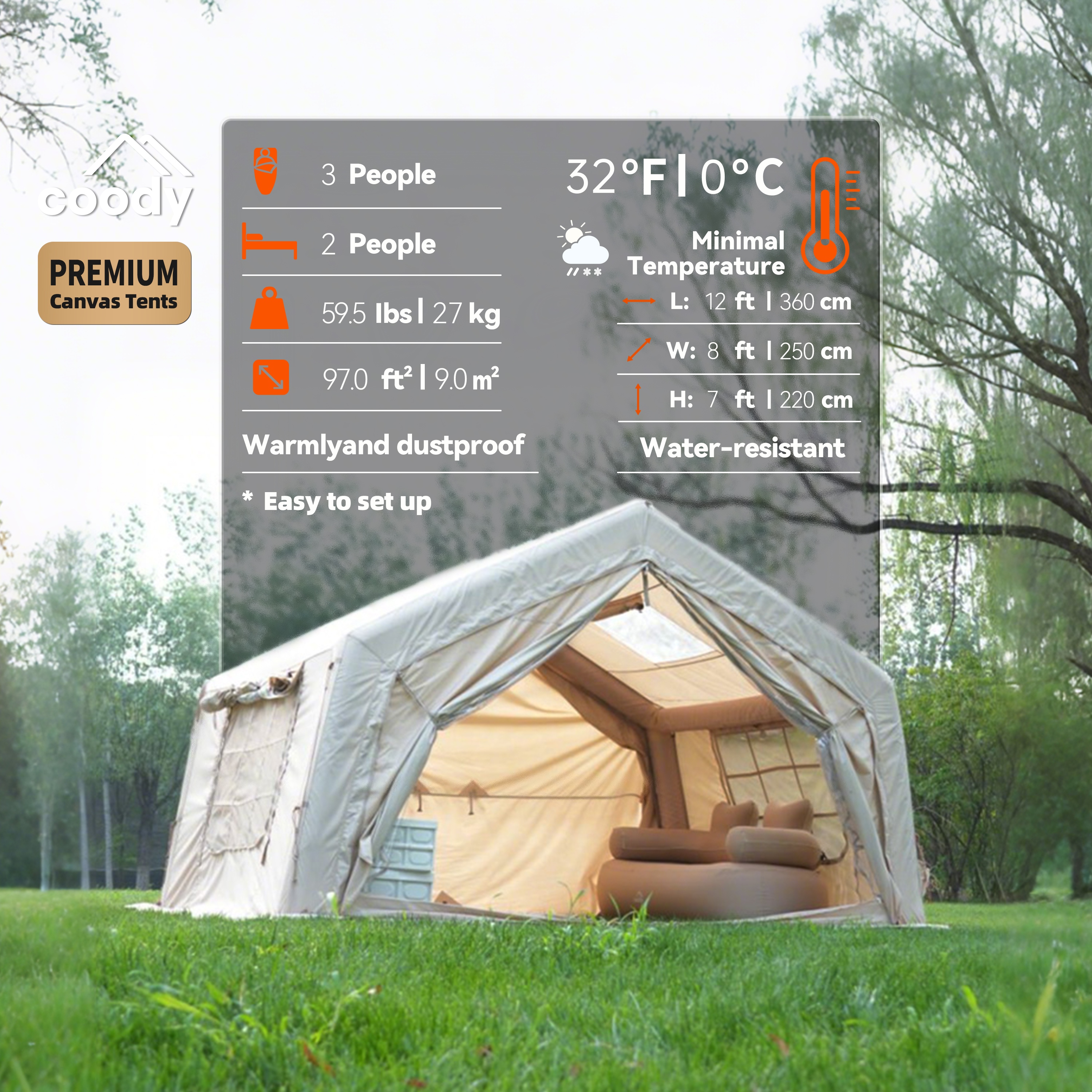 9.0 Air Tent-Beige Factory Dir - Camping Zelt Outdoor recensione e prezzo