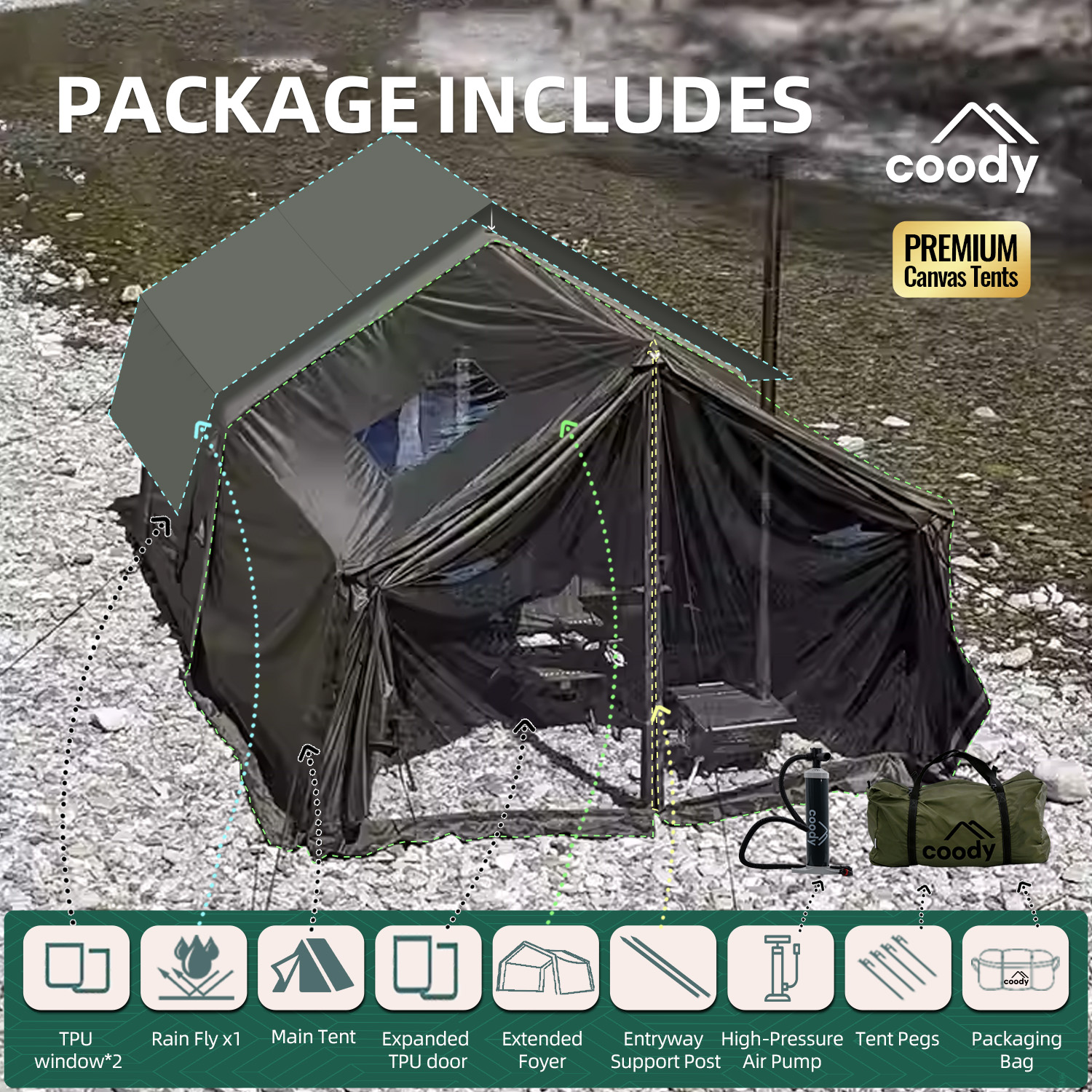 8.0+Framed Foyer Air Tent-Army - Camping Zelt Outdoor recensione e prezzo